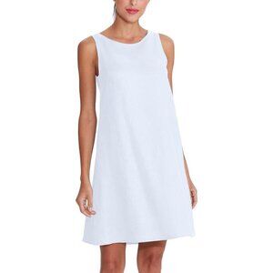 Amazhiyu Women's Linen Sleeveless Shift Dress Pockets Crew Neck Casual Tank sz L